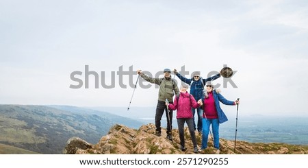 Similar – Image, Stock Photo Four people hiking with fog