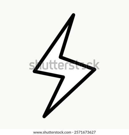 Bold black lightning bolt icon logo, isolated vector. Simple, striking design. Perfect for energy, power, or electricity themes. Simple isolated black line art doodle vector.