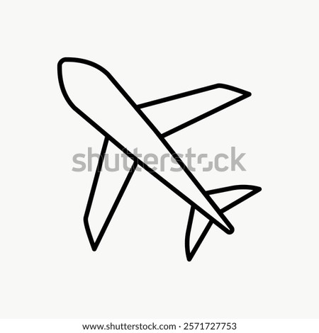 Simple airplane icon in black outline. Minimalist aircraft vehicle design, isolated vector element. Perfect for travel or aviation themes. Simple black line art doodle vector.