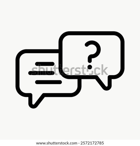 Chat icon with speech bubbles, one with lines, one with a question mark. Speech bubbles for chat, questions, and communication. Simple chat design. Simple icon vector element.