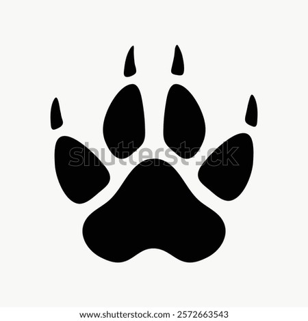 Black paw print symbol on, isolated element. Paw print design with bold black lines. Animal paw print icon, simple and bold in black. Simple icon vector element. Environment concept.