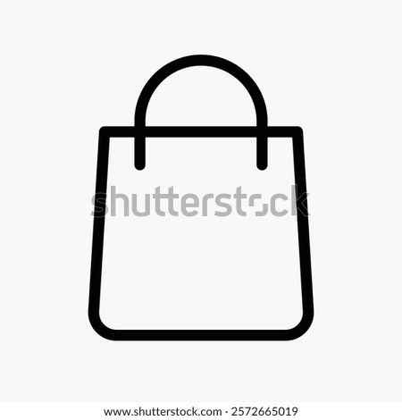 Minimalist shopping bag icon, simple and clean. This shopping bag icon is perfect for retail, e-commerce, and shopping apps. Clean lines, minimalist design. Simple icon vector element.