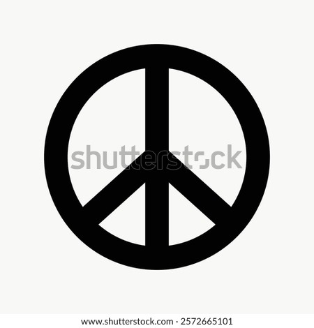 Peace symbol in black, isolated element. Iconic peace sign, representing harmony and peace. Simple peace emblem, classic and timeless. Simple icon vector element, bold black lines.