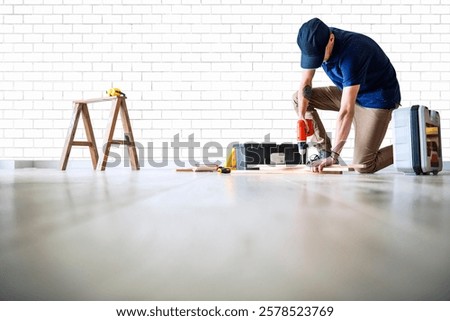 Similar – Image, Stock Photo Focused male carpenter working with wood in workshop