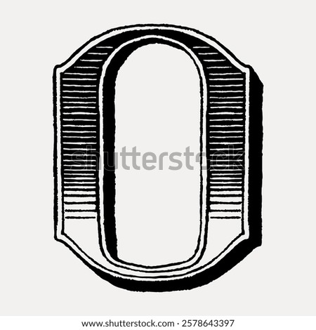 Vintage letter 'O' illustration in black and white. Classic 'O' design with intricate details. Retro 'O' art, perfect for typography enthusiasts. Vintage black font isolated on white, vector.