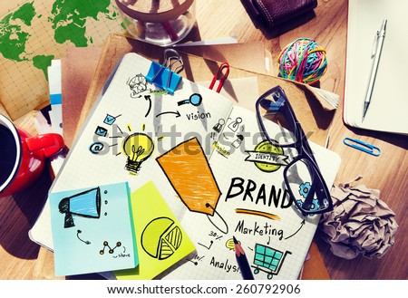Messy Office Table Workplace Marketing Brand Concept