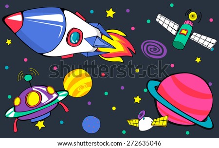 Planets Aircraft Drawing Earth Launch Concept