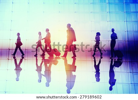 Silhouette People Meeting Cityscape Team Concept