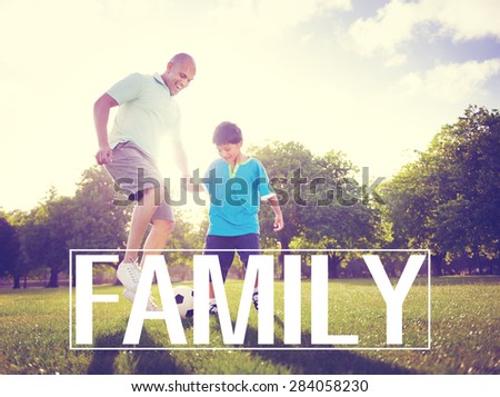 Family Father Son Playing Football Summer Concept