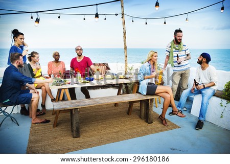 Diverse Summer Beach Party Roof Top Fun Concept