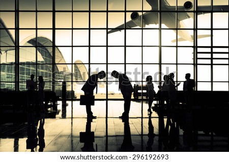 International Airport Business Travel Bow Down Concept