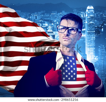 Super Hero Business Man America United States Concept