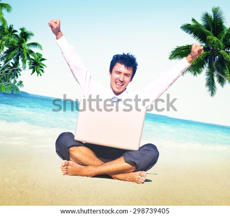 Businessman Working Success Beach Vacation Concept