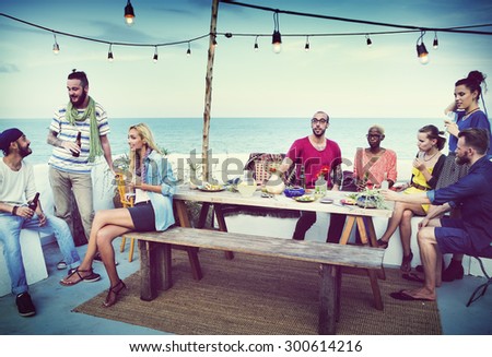Diverse Summer Beach Party Roof Top Fun Concept