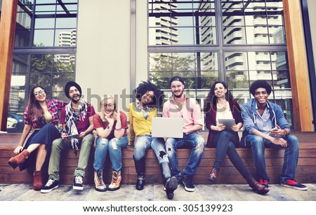 Diverse Group People Hanging Out Campus Concept