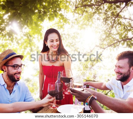 Friends Outdoors Vacation Dining Hanging out Concept