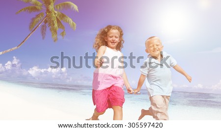 Brother Sister Beach Bonding Holiday Travel Concept