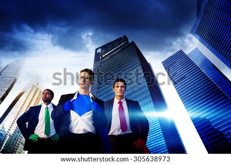 Superhero Businessmen Cityscape Team Concept