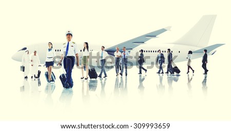 Business People Cabin Crew Transportation Airplane Concept