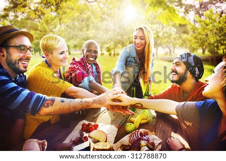 Friends Outdoors Camping Teamwork Unity Concept