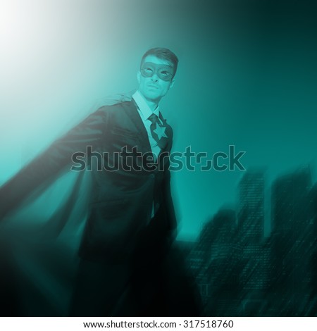Strong Powerful Business Superhero Cityscape Concepts