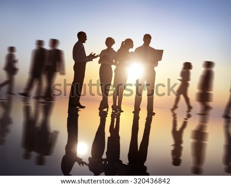 Group People Silhouette Gathering Sunrise Concept