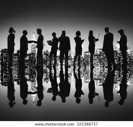 Business People New York Night Silhouette Concept