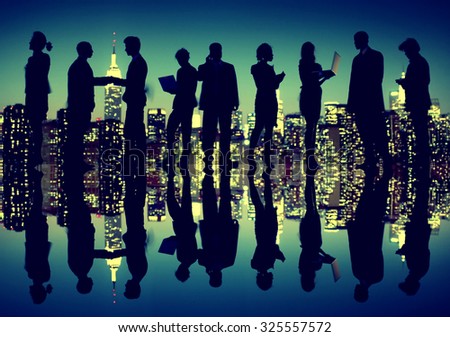 Business People New York Night Silhouette Concept