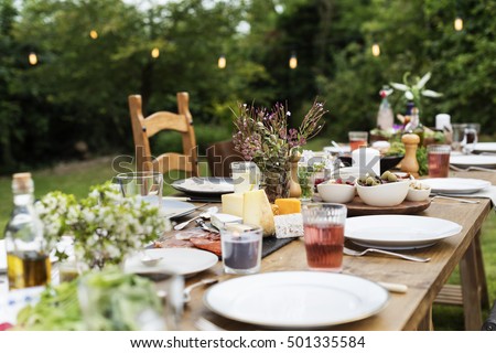 Image, Stock Photo set garden table with fairy lights in play of light and shadow