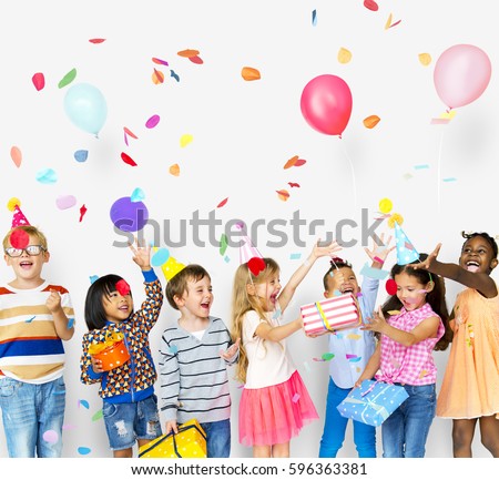 Similar – Image, Stock Photo happy child with balloons in the field