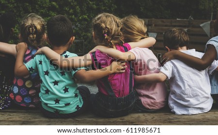 Similar – Image, Stock Photo Rear view child sitting on flower meadow