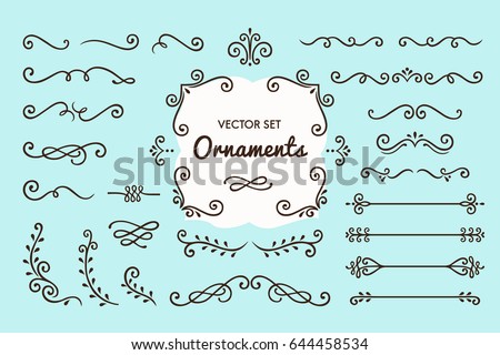 Set Collection of Vintage Ornament Elements on Blue Background Photo stock © 