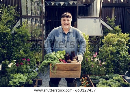 Similar – Image, Stock Photo Man picking potatoes on the farm. Agricultural concept.