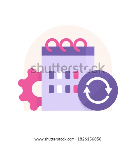 concept icon daily updates, automatic synchronization, refresh schedule. illustration of calendar, recycling symbol, gears. flat style. design elements