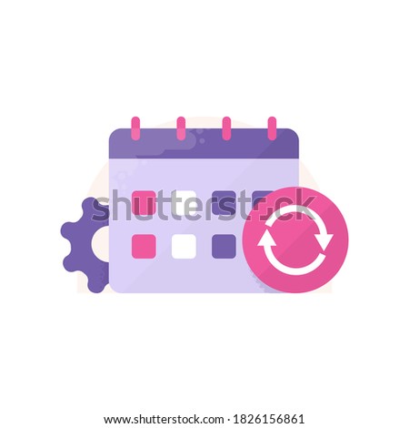 concept icon daily updates, automatic synchronization, refresh schedule. illustration of calendar, recycling symbol, gears. flat style. design elements