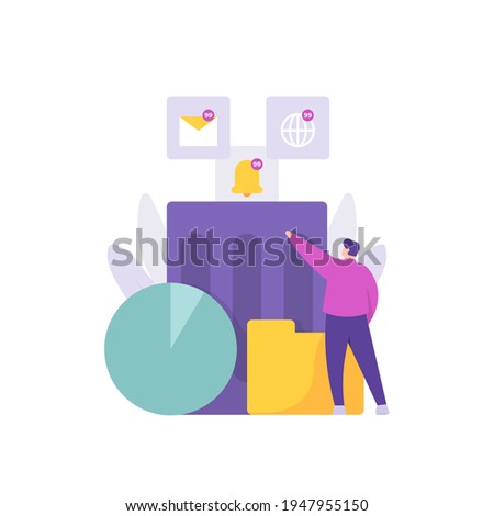 the concept of freeing up memory space. illustration of man deleting or throwing trash files in a trash can. memory boosting. clear cache. flat style. flat design