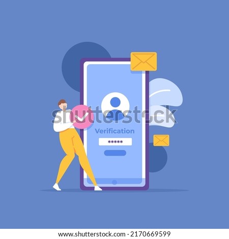 user verification, security system, authorization code. a man receives an OTP code or one time password to identify himself and for protection. user checking and safe. concept illustration design