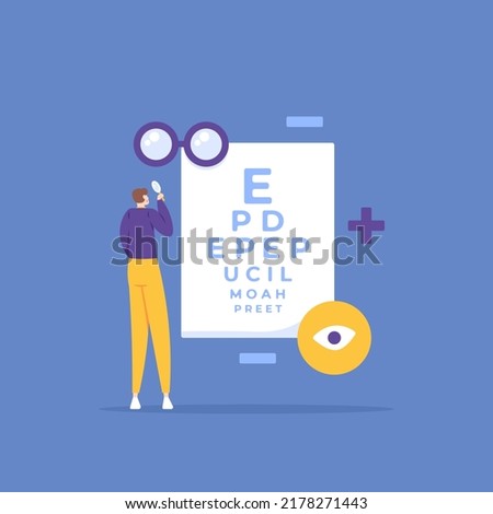 eye health check. perform an examination to determine the size of the eye minus or plus. people do an eye acuity test or visual acuity. world sight day. health problems. illustration concept design