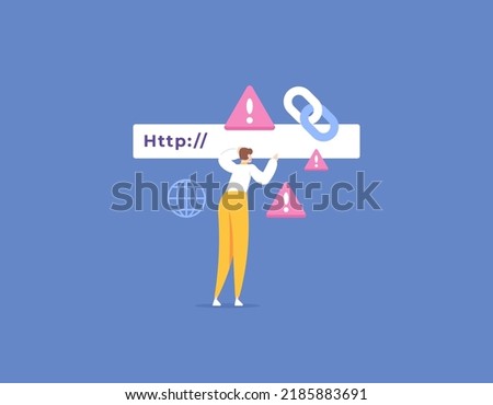 suspicious and malicious links. security system. link is not secure. a user tries to access a malicious site. safe browsing and alerts. technology. illustration concept design. software, antivirus