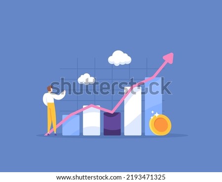 increased revenue, increased profit, increased sales. business performance increases. a businessman analyzes data on the development or growth of a business. illustration concept design. element