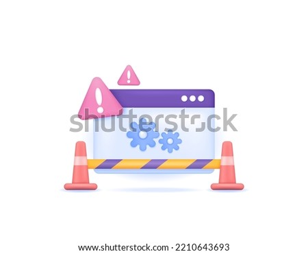 repair and maintenance. software updates, website maintenance, alerts and warnings. symbol of window, gear, traffic cone, police line. 3d and realistic design. graphic elements