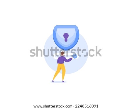 turning on the security and protection system. using VPN or Virtual Private Network. a user swipes or presses a button. Activate antivirus software or shields. illustration concept design. vector elem
