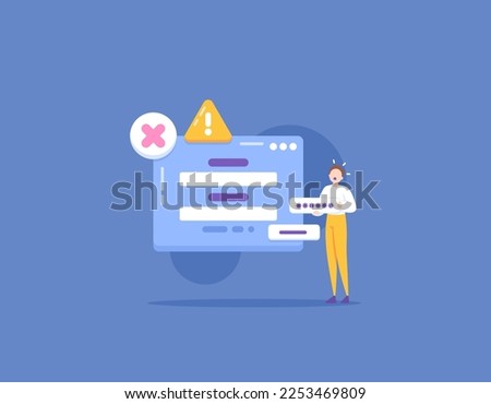 wrong password and username. The user data is incorrect. unable to login. a user panics because they can't access their account. technology and issues. illustration concept design. vector elements