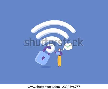 Security or safety of internet connection on wireless network, network protection for internet access. Wifi Encryption. WiFi password, laptop user connects to a WiFi network that contains a password