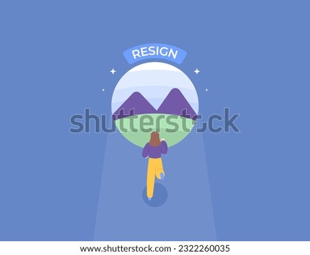 Resign to get peace and calm, quit work to get freedom. quit a job for happiness and mental health. A female employee running away for vacation. illustration concept design. vector elements