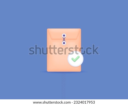 job application file is completed. Attachment files for job applications are accepted. The document was received, approved, or correct. Job application envelope and check mark. symbols or icons. 3d