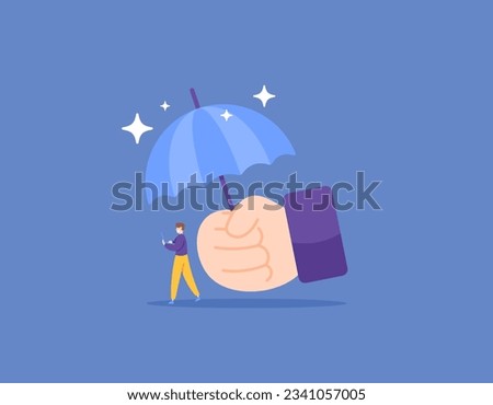 employee or worker insurance. health and employment insurance. support and protection from the boss. The boss's hand covers his employees. bosses and workers. flat illustration design concept. vector 