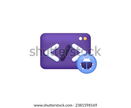 Program bugs or coding. Notification of a bug in the program. popup window with insect symbol. Software or application. coding and programming. symbol or icon. Minimalist 3D concept design. vector 