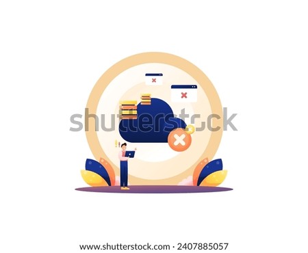 a concept of cloud computing system error. the cloud storage server is down. an error occurred on the server. problems with services and technology. cartoon illustration concept design. graphic