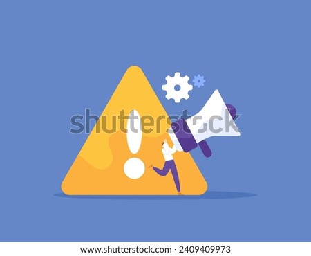 risk management. business risk. notification or warning of danger and megaphone. used a megaphone to warn. flat illustration concept design. graphic elements. vector